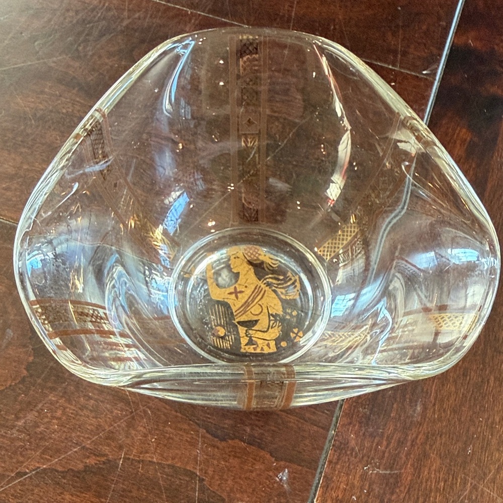 Vintage Georges Briard Olympia Triangular Glass Bowl with Gold Accents